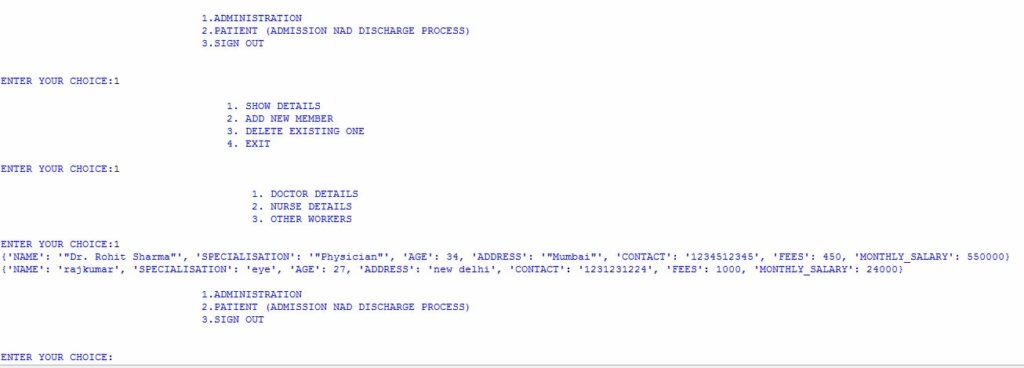 Hospital Management System Python Project Class 12 CBSE Python