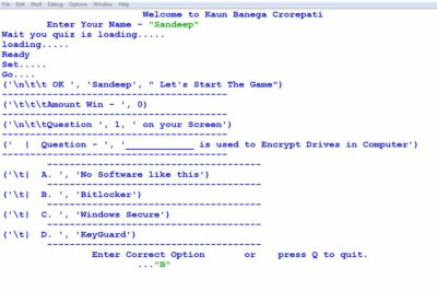 KBC Quiz Game in Python for Class 11 CBSE Python