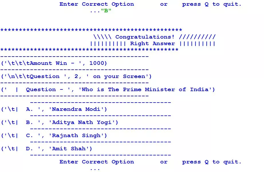 KBC Quiz Game in Python